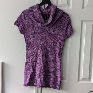 Purple short sleeve cowl neck sweater top